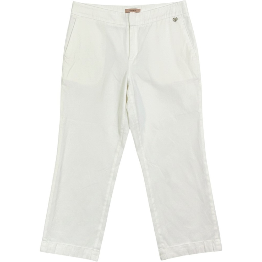 Twinset Milano White Cotton Linen Cropped Trousers Pants IT 44 211TT2072